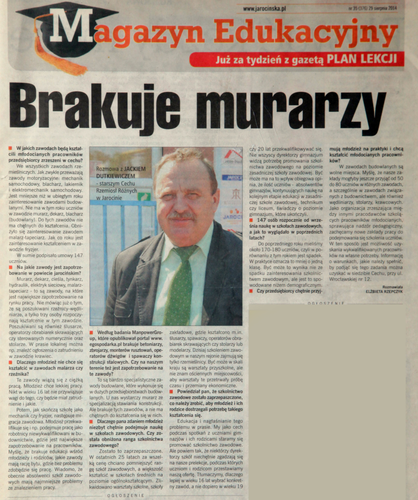 Fot. 50 Jacek Dutkiewicz – starszy cechu w lokalnej prasie. 